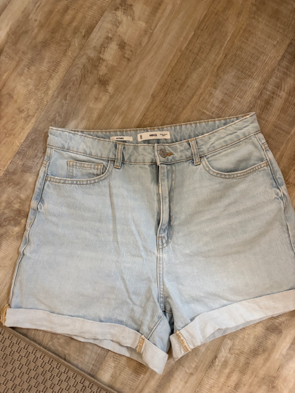 Mango Pale Blue Rolled-Hem Denim Shorts